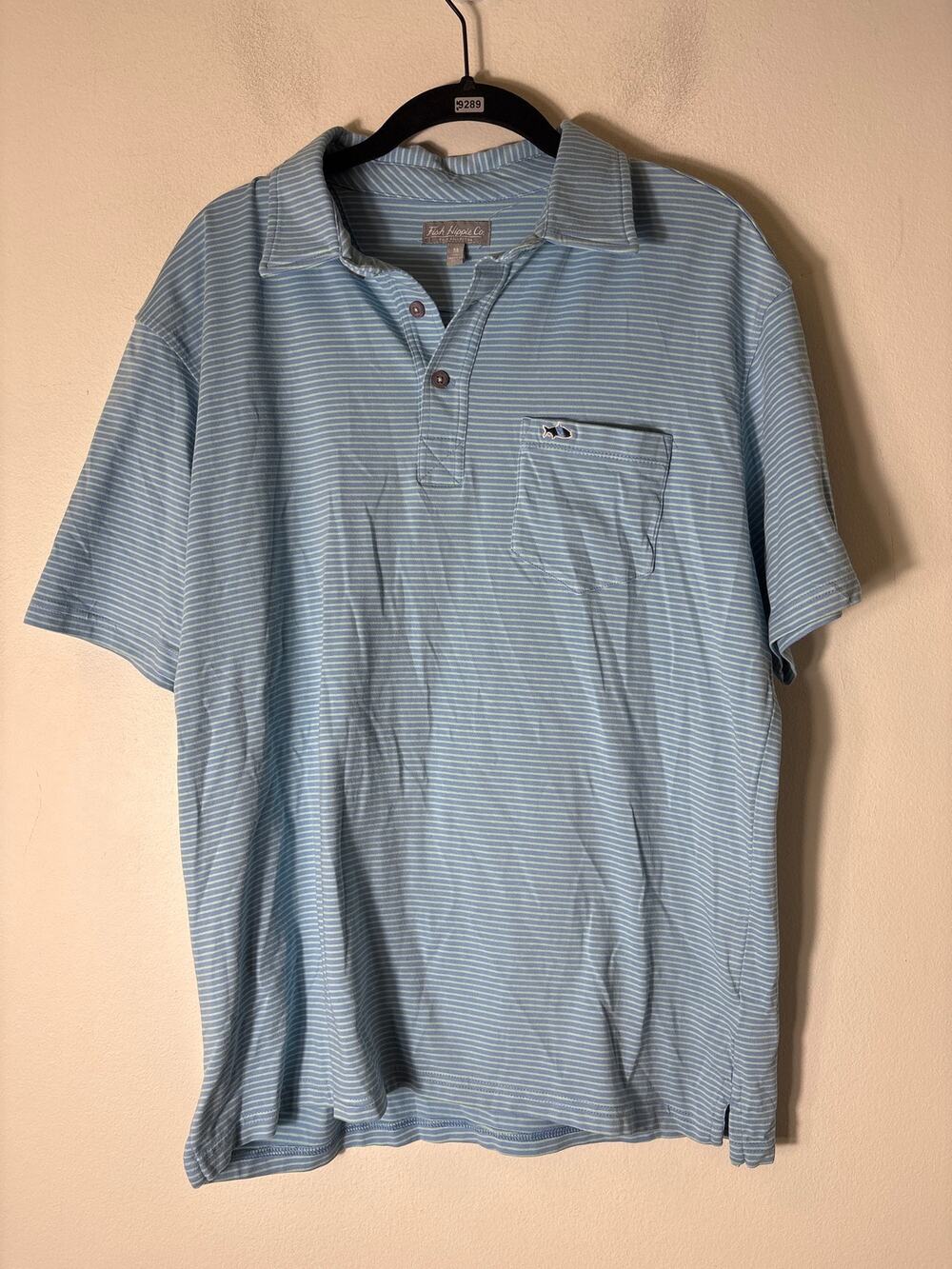 Mens Fish Hippie Co. Blue Green Stripe Short Sleeve Golf Shirt Sz m